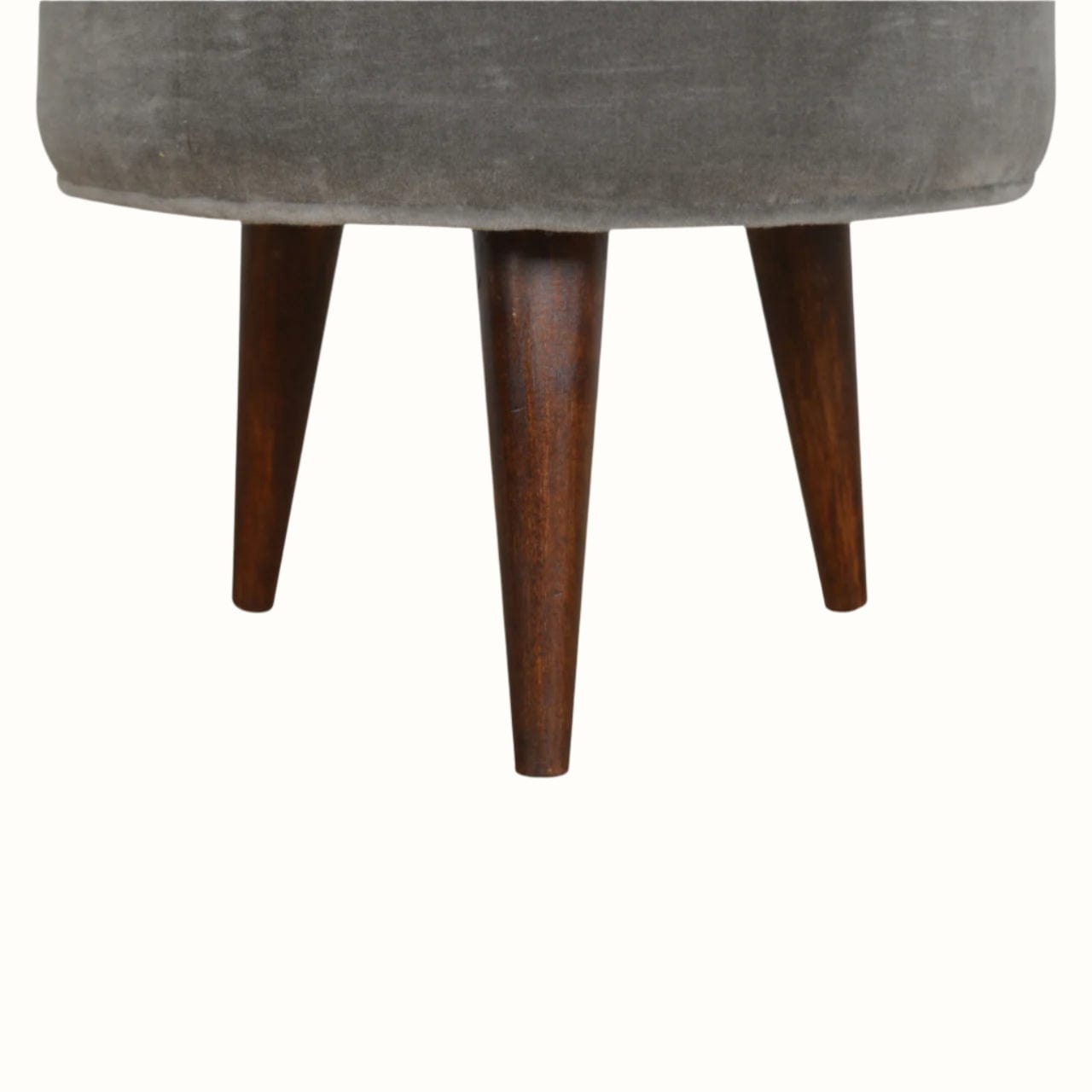 Bokel Home Footstools Button Velvet Footstool - Stone Grey/Walnut