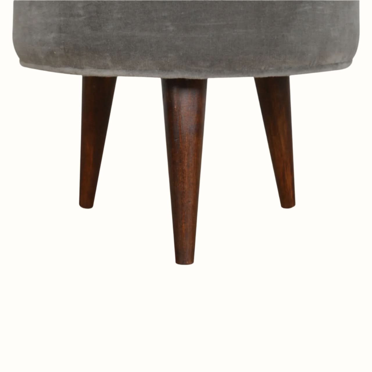 Bokel Home Footstools Button Velvet Footstool - Stone Grey/Walnut