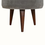 Bokel Home Footstools Button Velvet Footstool - Stone Grey/Walnut
