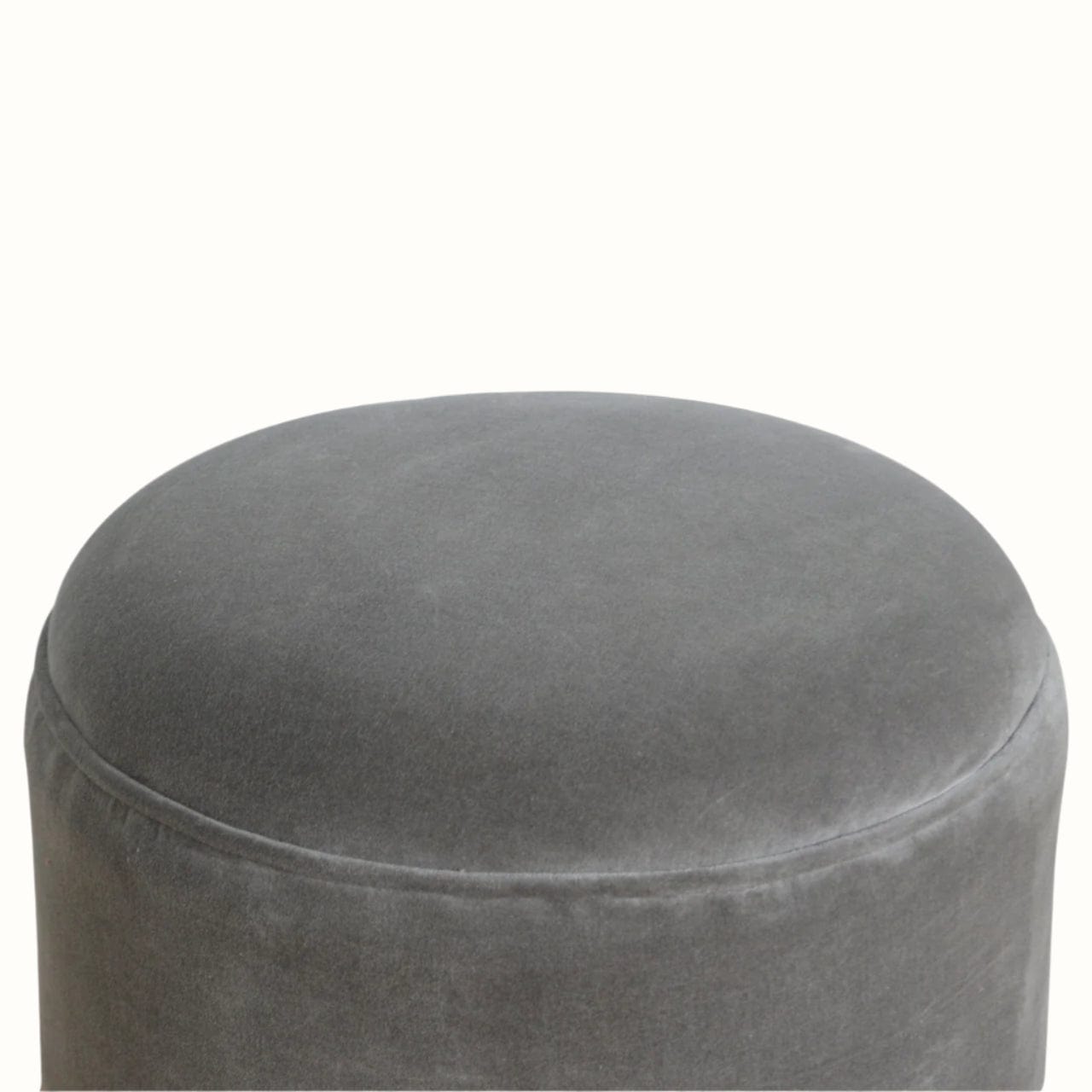 Bokel Home Footstools Button Velvet Footstool - Stone Grey/Walnut