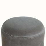 Bokel Home Footstools Button Velvet Footstool - Stone Grey/Walnut