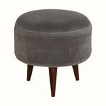Bokel Home Footstools Button Velvet Footstool - Stone Grey/Walnut