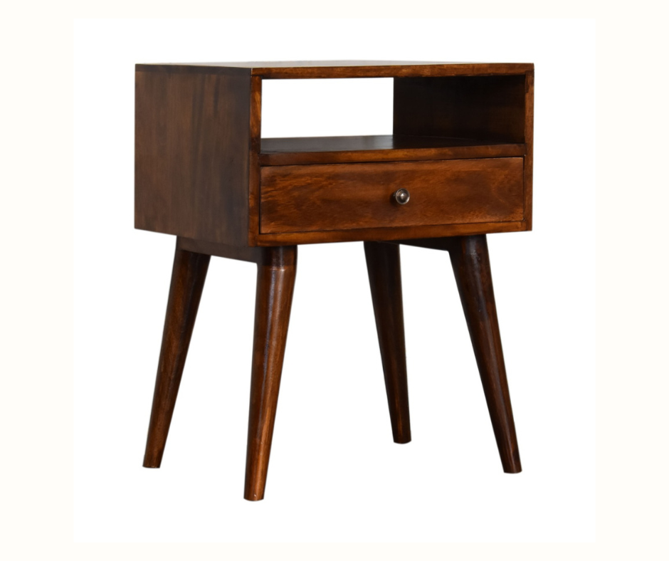 Fogel Open Bedside Table with 1 Drawer, Medium- Chestnut