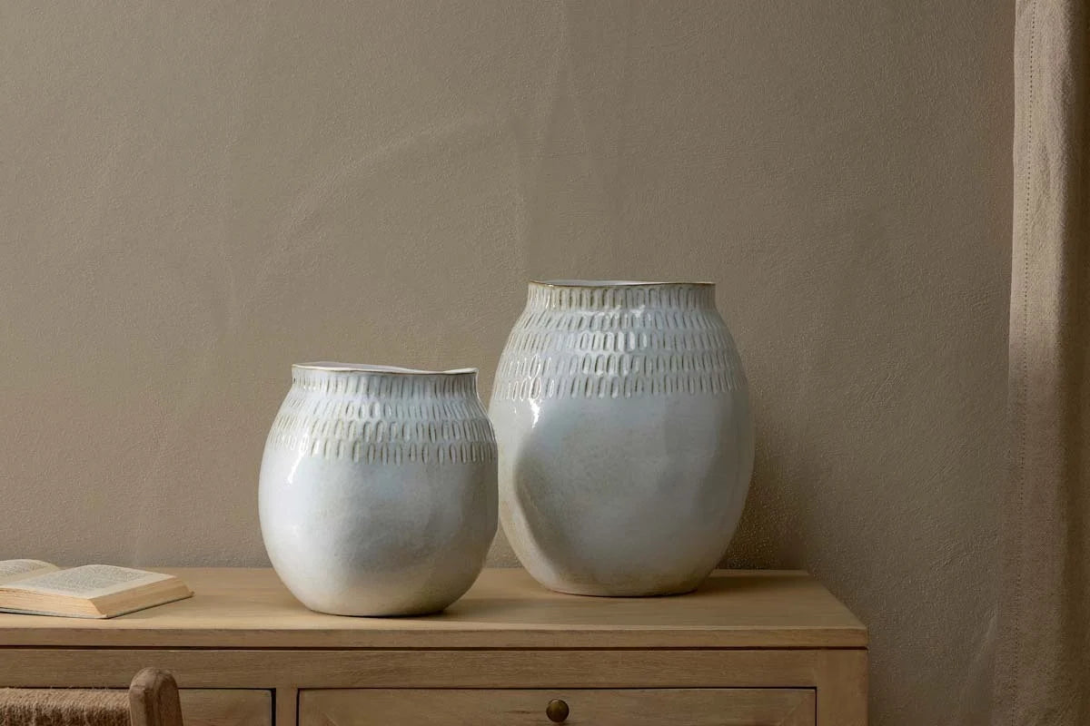 Anjuna Reactive Glaze Ceramic Vase, Small - Off White