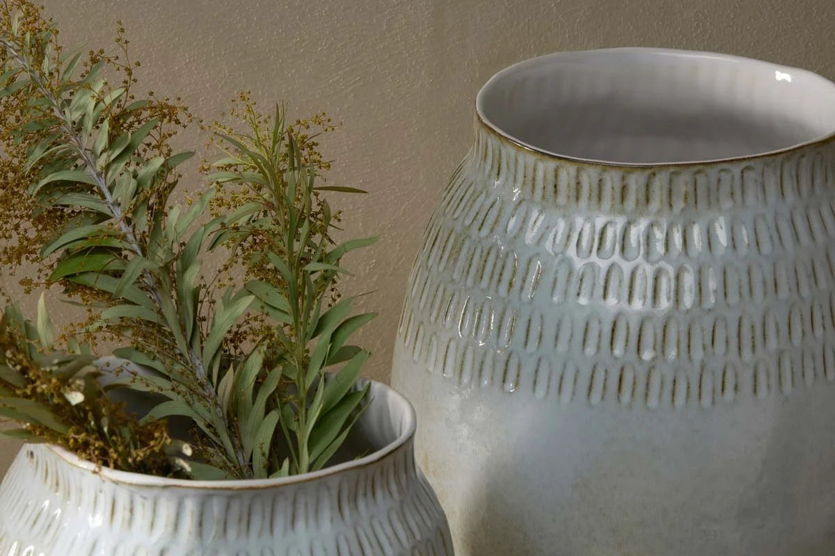 Anjuna Reactive Glaze Ceramic Vase, Small - Off White
