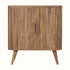 Striped wooden cabinet in a light brown finish.
