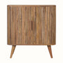 Striped wooden cabinet in a light brown finish.