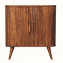 Striped wooden cabinet in a dark brown finish.