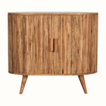 Striped wooden cabinet in a light brown finish.