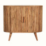 Striped wooden cabinet in a light brown finish.