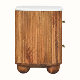 Nova Marble Bedside Table with 2 Drawers, Medium - Golden Teak