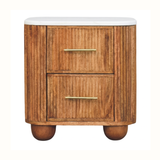 Nova Marble Bedside Table with 2 Drawers, Medium - Golden Teak