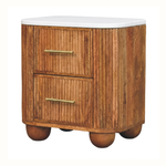Nova Marble Bedside Table with 2 Drawers, Medium - Golden Teak