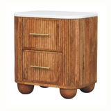 Nova Marble Bedside Table with 2 Drawers, Medium - Golden Teak