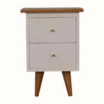 Wooden nightstand with two drawers on a white background