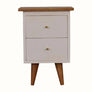 Wooden nightstand with two drawers on a white background