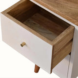 Wooden drawer with a white base on a white background