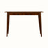Scandinavian style writing desk with 2 drawers, made from mango wood in a dark brown chestnut finish, with brass hardware.