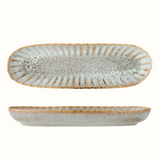 Oval blue reactive glaze serving plate