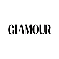 Black 'GLAMOUR' logo on a white background