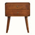 Scandinavian style bedside table in a dark brown wooden stain.