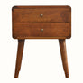 Scandinavian style bedside table in a dark brown wooden stain.