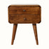 Wooden nightstand with two drawers on a white background