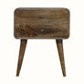 Curved bedside, made from mango wood in a grey wash stain.