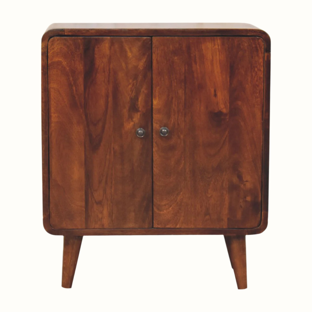 Wooden cabinet with two doors on a white background