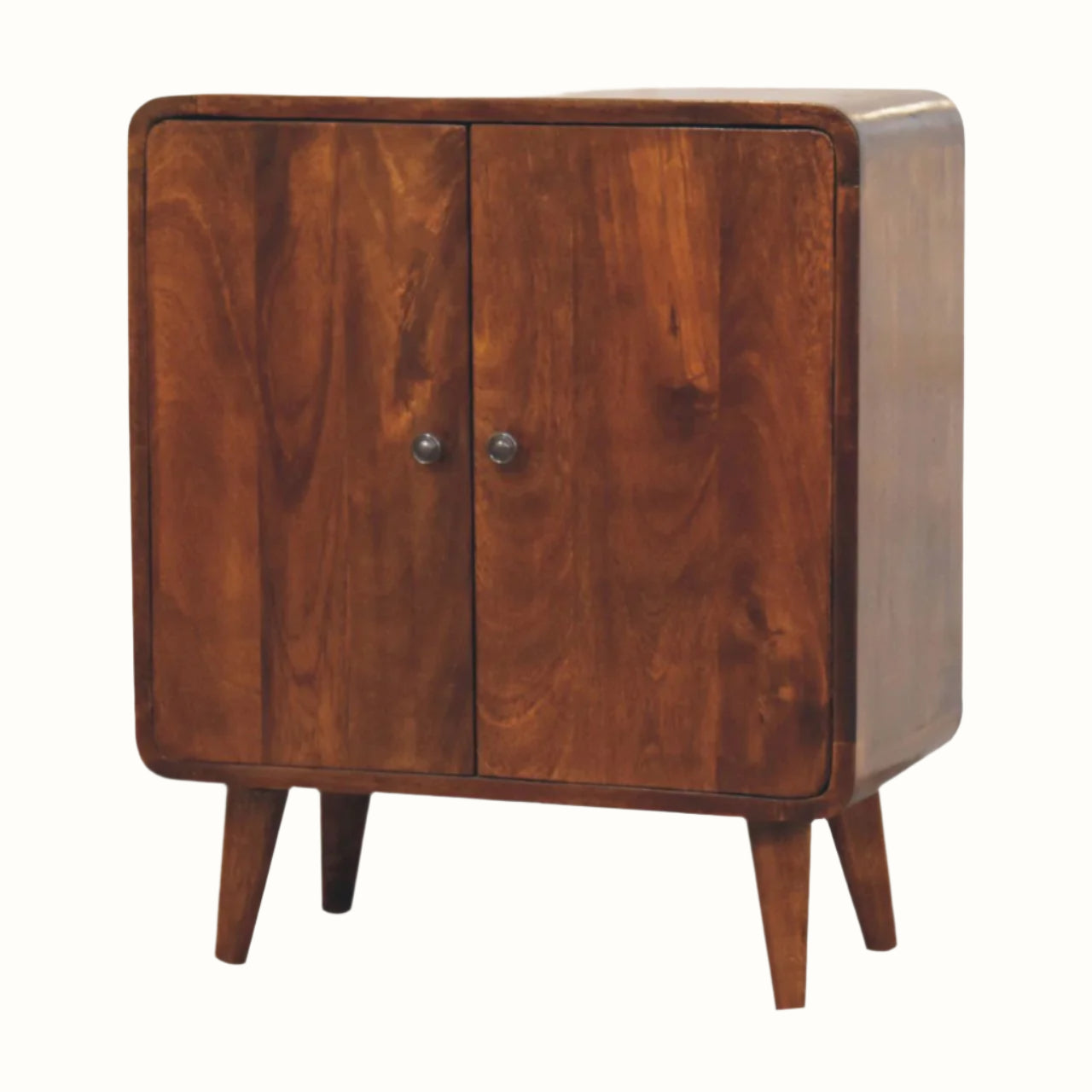 Wooden cabinet with two doors on a white background