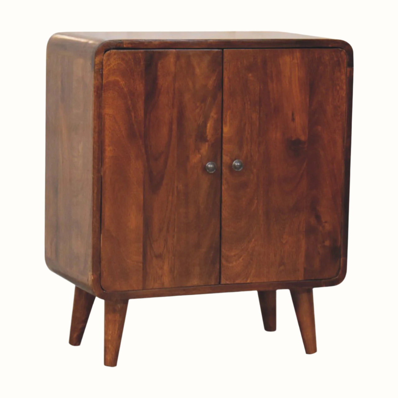 Wooden cabinet with two doors on a white background