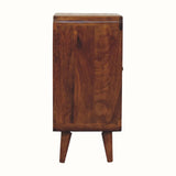 Wooden sideboard with a rustic finish on a white background