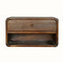 Curved wall mount bedside, made from wood in chestnut stain.