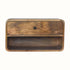 A wall-mounted bedside table made of mango wood with a natural finish, featuring a drawer and an open shelf.