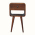 Wooden side table with a single drawer on a white background