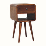 Wooden side table with a drawer on a white background