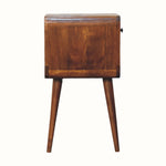 Wooden side table with a white background