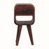 Solid wood small bedside table with a top drawer and bottom open slot shelf and tapered legs.