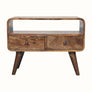 Curved wooden TV Stand in grey wash stain.