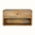 Curved wall mounted bedside table, made from mango wood in light brown natural finish.