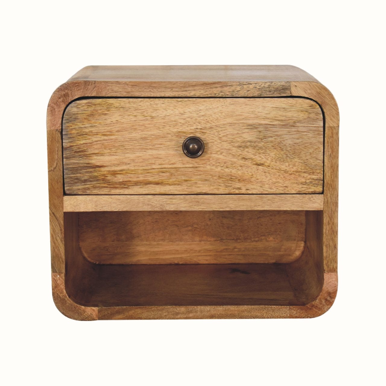 Wooden nightstand with a drawer on a white background