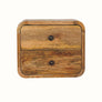 A wall-mounted bedside table made of mango wood with a natural finish, featuring two drawers with brass knobs.