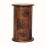 Solid wood drum chest with 3 drawers in a dark brown stain.