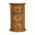 Solid wood drum chest with 3 drawers in a light brown stain.