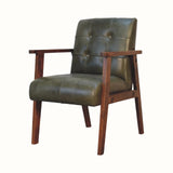 Orel Armchair - Green Buffalo Leather & Walnut