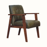 Orel Armchair - Green Buffalo Leather & Walnut