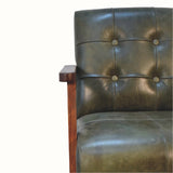 Orel Armchair - Green Buffalo Leather & Walnut