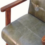 Orel Armchair - Green Buffalo Leather & Walnut