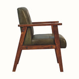 Orel Armchair - Green Buffalo Leather & Walnut