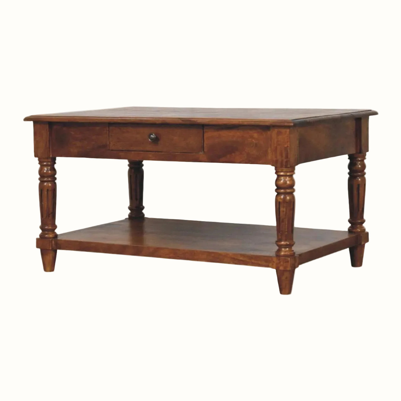 Louis Open Coffee Table with Drawers, Medium - Chestnut
